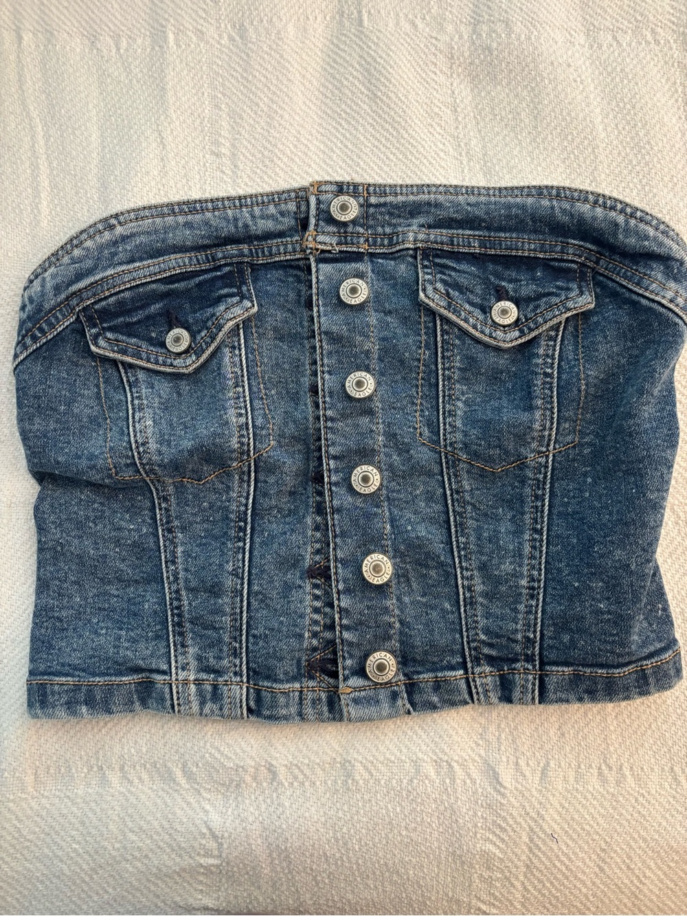 American Eagle Outfitters Blue Denim Strapless Bustier Top